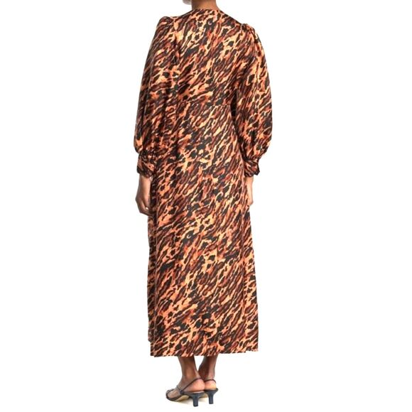 SANDRO Animal Printed Long Sleeve Dress Wildcat Fawn 40 Size 8 NWT - Picture 2 of 12